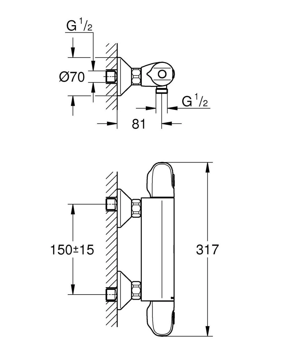 GROHE Grohtherm 1000 New Thermostatische Douchekraan - 15cm - Met Koppelingen - EcoJoy® - CoolTouch - Chroom - 34143003 4 GROHE Grohtherm 1000 New Thermostatische Douchekraan - 15cm - Met Koppelingen - EcoJoy® - CoolTouch - Chroom - 34143003 - Afbeelding 2