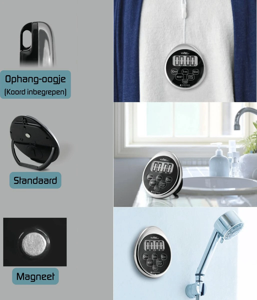 Douchetimer - Digitale Waterdichte Timer - Douche Klok - Showertimer - Digitaal - IPX7 7 Douchetimer - Digitale Waterdichte Timer - Douche Klok - Showertimer - Digitaal - IPX7 - Afbeelding 5