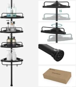 Verstelbaar Doucherek - 85-305 Cm - Van Vloer Tot Plafond - Met 4 Vakken - 3 Haken - Zwart -Badkamerproducten Winkel 1049x1200 1