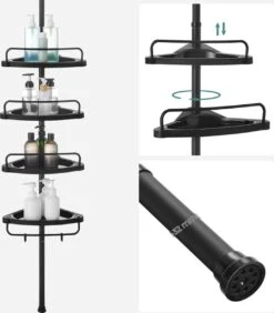 Verstelbaar Doucherek - 85-305 Cm - Van Vloer Tot Plafond - Met 4 Vakken - 3 Haken - Zwart -Badkamerproducten Winkel 1050x1200 2