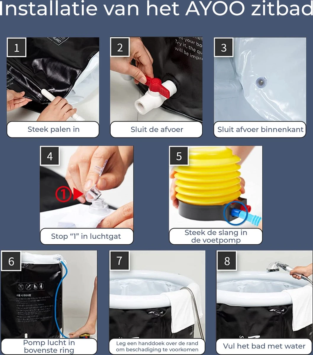 AYOO® Zitbad - Opblaasbaar Bad - Opvouwbaar Bad - Wim Hof Methode - Ijsbad - Badkuip - Zitbad Voor Volwassenen - Bathtub - Zitbaden - Bath Bucket - Inclusief Voetpomp - Grijs 12 AYOO® Zitbad - Opblaasbaar Bad - Opvouwbaar Bad - Wim Hof Methode - Ijsbad - Badkuip - Zitbad Voor Volwassenen - Bathtub - Zitbaden - Bath Bucket - Inclusief Voetpomp - Grijs - Afbeelding 10