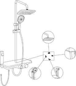 Regendoucheset - 30 Cm - Zwart - Thermostaatkraan, Handdouche & Sproeier -Badkamerproducten Winkel 1061x1200
