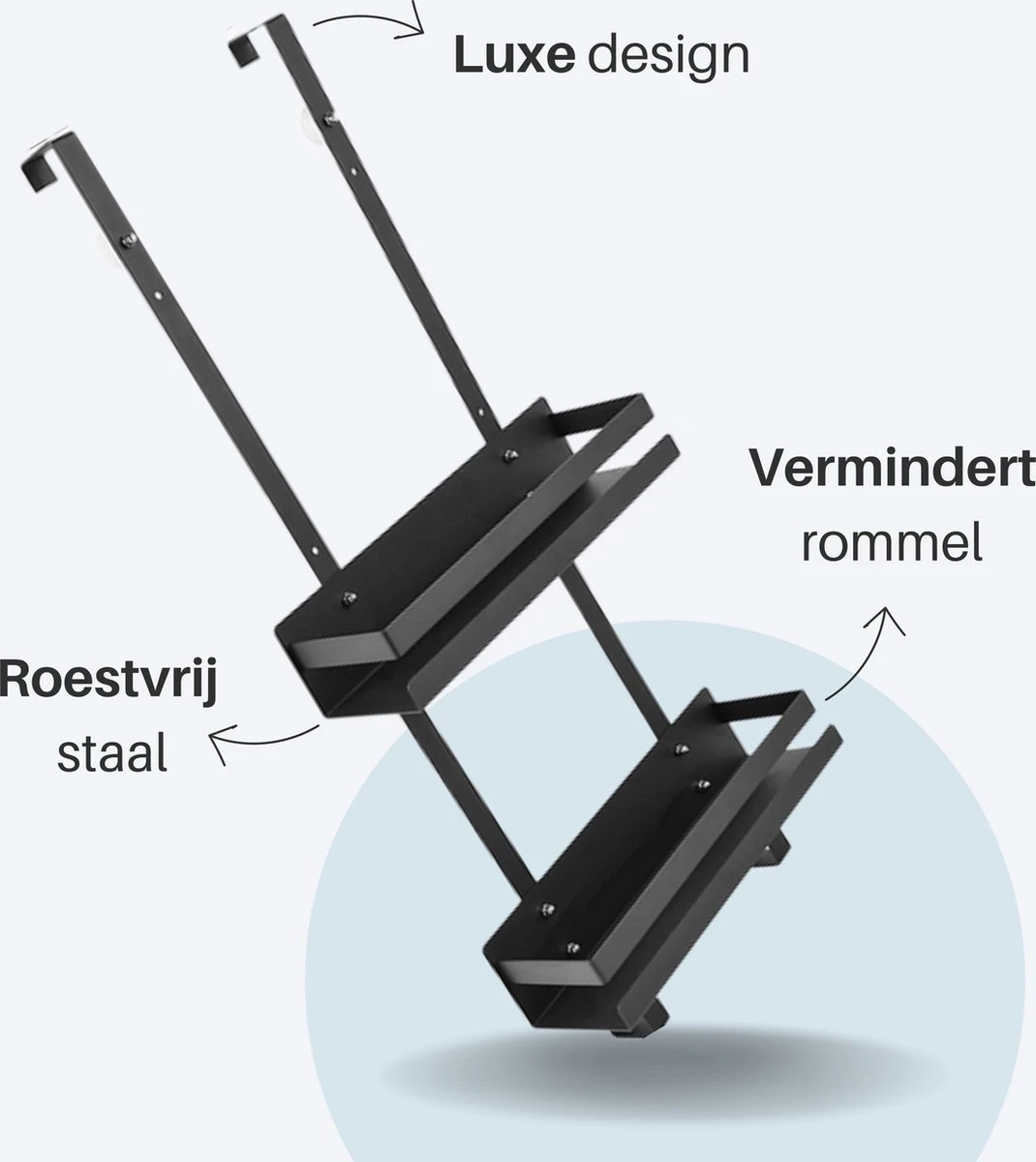Doucherek Hangend - Ophangbaar Doucherek Matzwart - Twee Lagen - Badkamerrek - Doucherek Zonder Boren - 2 Laags - Badkamer Accessoires 4 Doucherek Hangend - Ophangbaar Doucherek Matzwart - Twee Lagen - Badkamerrek - Doucherek Zonder Boren - 2 Laags - Badkamer Accessoires - Afbeelding 2