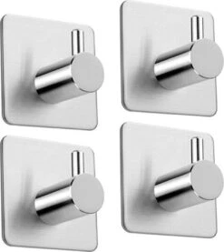 Handdoekhaak Set Zonder Boren RVS Vierkant Zelfklevend - Badjas - Theedoek Hanger - Keuken - Badkamer - Handdoek Haakjes