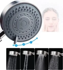 IBright Douchekop Met Slang En Wandhouder - RVS Zilver - 5 Functies – Handdouche – Hoofddouche Inclusief Wandhouder Zonder Boren -Badkamerproducten Winkel 1082x1200