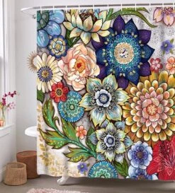 Ulticool Douchegordijn - Bloemen Natuur Kunst - 180 X 200 Cm - Semi Transparant - Met 12 Ringen Wit - Anti Schimmel - Multi Color -Badkamerproducten Winkel 1086x1200 1
