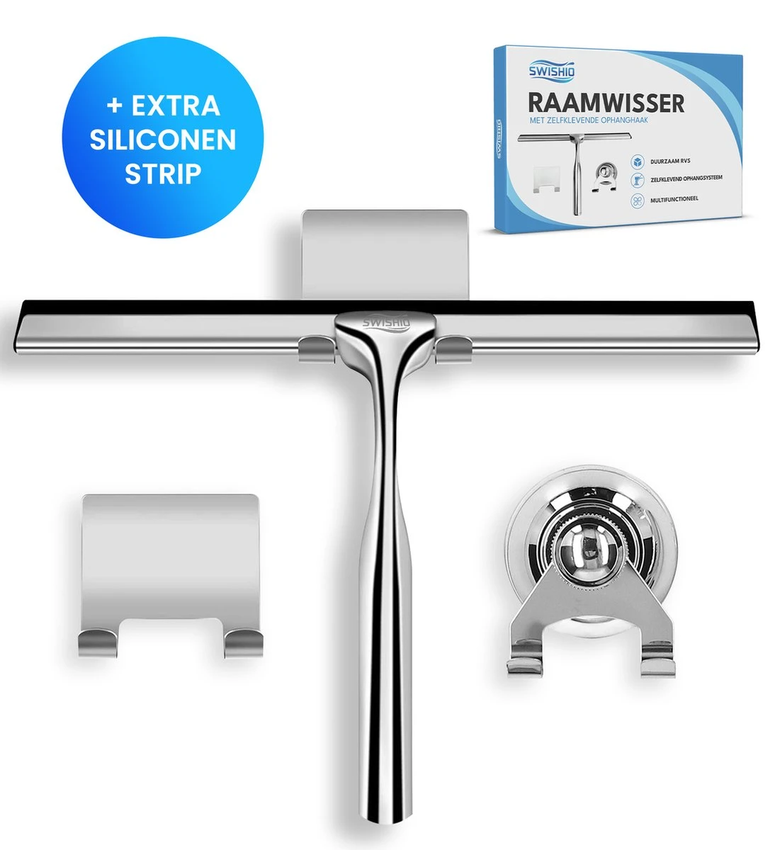 Douchewisser Met Ophangsysteem - Raamwisser - Raamtrekker - RVS - Extra Siliconen Strip 3 Douchewisser Met Ophangsysteem - Raamwisser - Raamtrekker - RVS - Extra Siliconen Strip