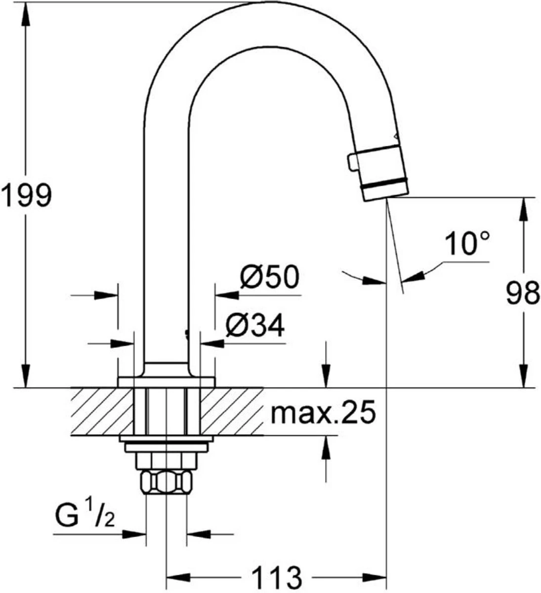 GROHE Universal Fonteinkraan - 1/2'' - C Uitloop - Zonder Waste - Chroom - 20201000 9 GROHE Universal Fonteinkraan - 1/2'' - C Uitloop - Zonder Waste - Chroom - 20201000 - Afbeelding 7