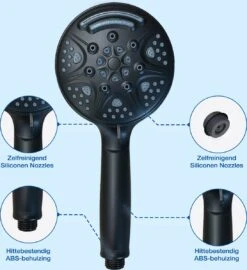 Salvano Douchekop - Waterbesparend - Hoge Kwaliteit - Handdouche - 9 Standen - Zwart 2023 Pro -Badkamerproducten Winkel 1096x1200