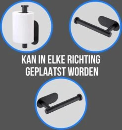 Toiletrolhouder Inclusief Handdoekhaak - Zonder Boren - Zelfklevend - Zwart - Staand -Badkamerproducten Winkel 1126x1200
