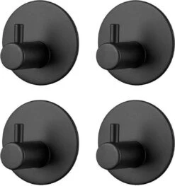 Trendfield Handdoekhaakjes Zelfklevend Rond - 4 Zwarte Handdoek Haakjes - Ronde Handdoekhaak - Zwart