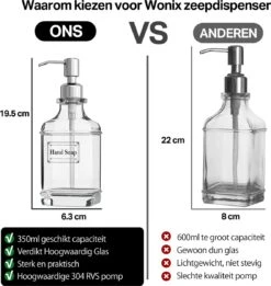 Wonix® - Zeepdispenser - Zeeppompje - Transparant Glas - RVS Pompkop - Met Stickers - 350ml - 2 Stuks 16 Wonix® - Zeepdispenser - Zeeppompje - Transparant Glas - RVS Pompkop - Met Stickers - 350ml - 2 Stuks -Badkamerproducten Winkel 1136x1200 2