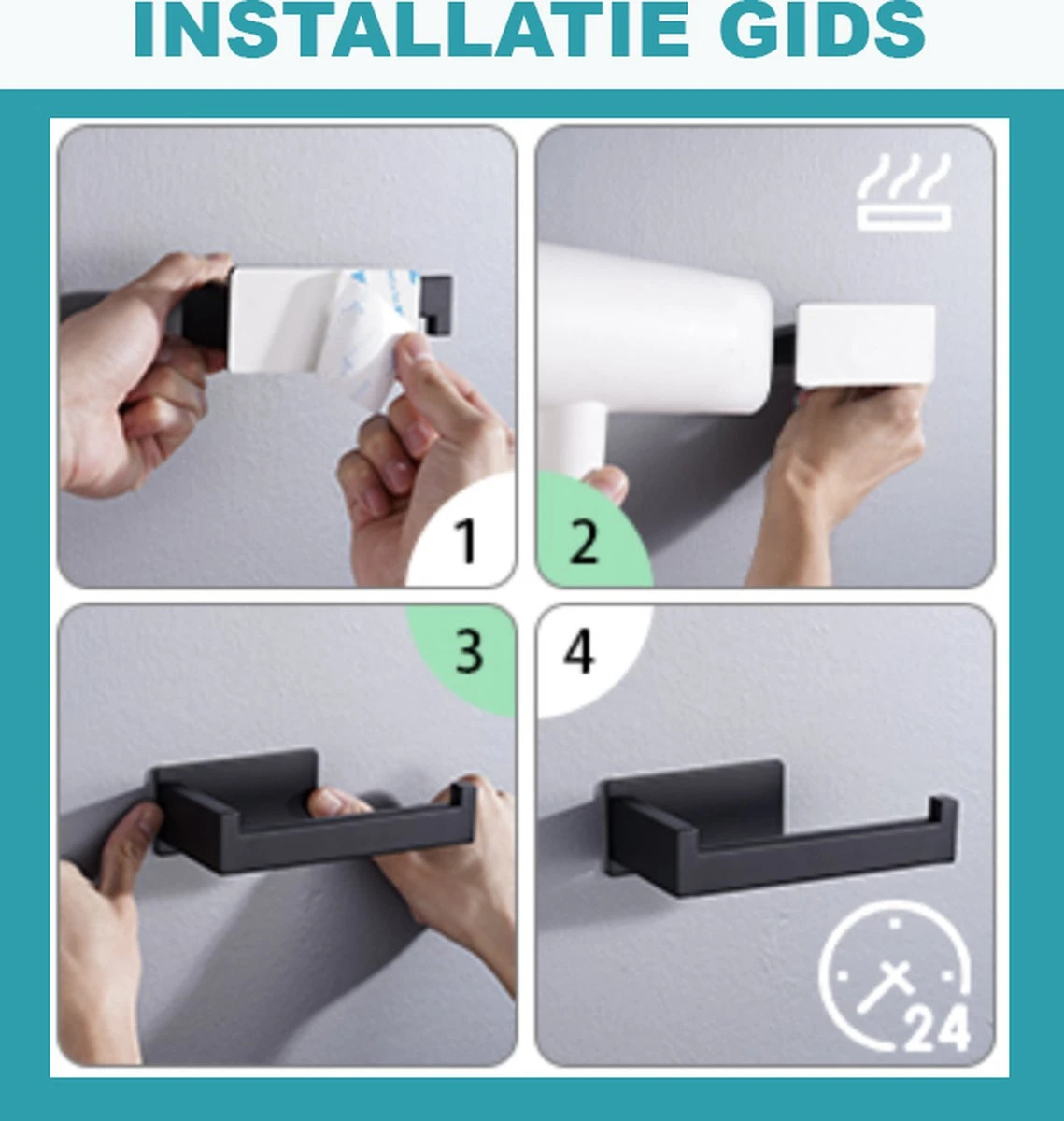 Merkloos Novalits - RVS Toiletrolhouder Zonder Boren - WC Rolhouder Zelfklevend - Inclusief RVS Handdoekhaakje - Zwart 6 Merkloos Novalits - RVS Toiletrolhouder Zonder Boren - WC Rolhouder Zelfklevend - Inclusief RVS Handdoekhaakje - Zwart - Afbeelding 4