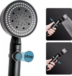 Merkloos Waterbesparende Douchekop - Handdouche - Regendouche - Met ECO STOP Knop - 5 Standen - ABS - Zwart -Badkamerproducten Winkel 1142x1200 1