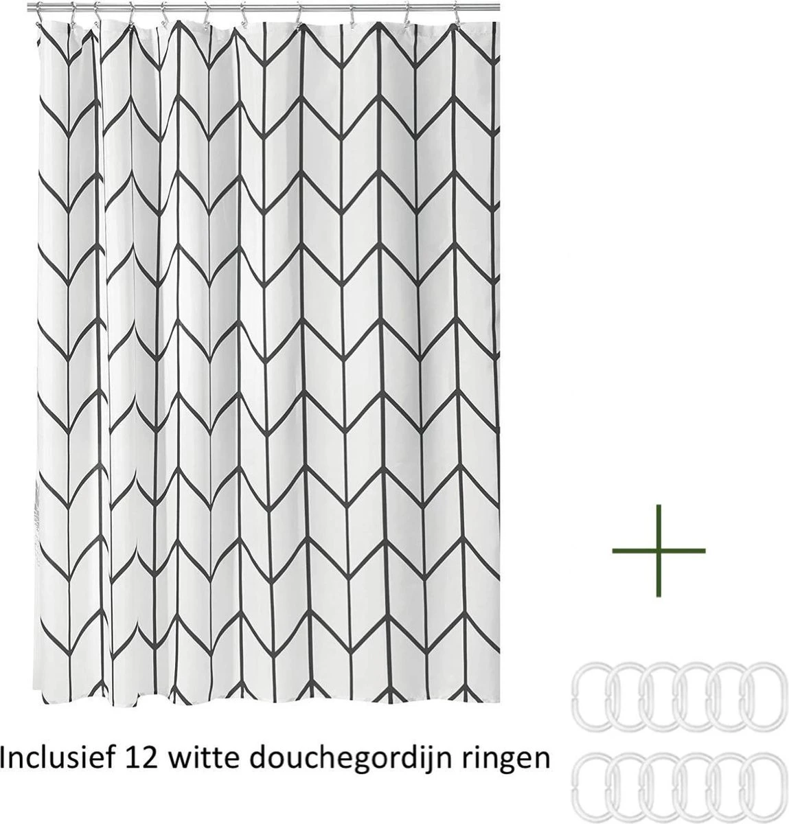 Douchegordijn Badkamer Accessoires - Visgraad - Zwart/Wit- 180x200 Cm 8 Douchegordijn Badkamer Accessoires - Visgraad - Zwart/Wit- 180x200 Cm - Afbeelding 6