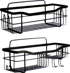 STRICX Doucherek 2 Laags Zwart - Zelfklevend Doucherek Inclusief 3 Ophanghaakjes - Doucherek Voor Badkamer / Keuken - Doucherek Met Plakstrip - Keukenrek Met Plakstrip - Badrek Douche - Kruidenrek Specerijen - Badkamerrek Douchemandje -Badkamerproducten Winkel 1150x1200 3