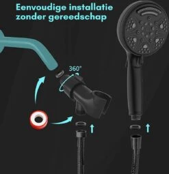 Salvano Douchekop - Waterbesparend - Hoge Kwaliteit - Handdouche - 9 Standen - Zwart 2023 Pro -Badkamerproducten Winkel 1162x1200