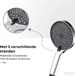 Belliese Doucheset Wellness- Douchekop - Doucheslang - Douchekophouder - Douchekop Met Slang - Waterbesparende Douchekop - Badkamer Accessoires - Montage Zonder Boren - 3 Standen - Zilver -Badkamerproducten Winkel 1170x1200 1