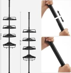 Verstelbaar Doucherek - 85-305 Cm - Van Vloer Tot Plafond - Met 4 Vakken - 3 Haken - Zwart -Badkamerproducten Winkel 1176x1200 7