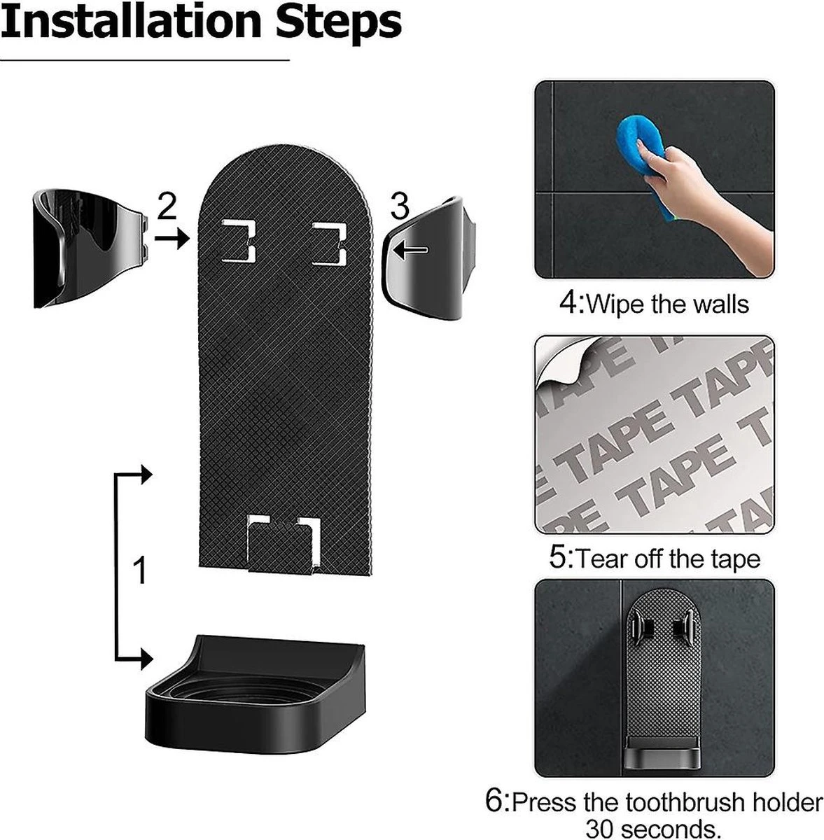 Tandenborstelhouder - Houder Elektrische Tandenborstel - Kleur Zwart - Zonder Boren - Geschikt Voor Oral B Toothbrush - Zelfklevend Hangende Houder 7 Tandenborstelhouder - Houder Elektrische Tandenborstel - Kleur Zwart - Zonder Boren - Geschikt Voor Oral B Toothbrush - Zelfklevend Hangende Houder - Afbeelding 5