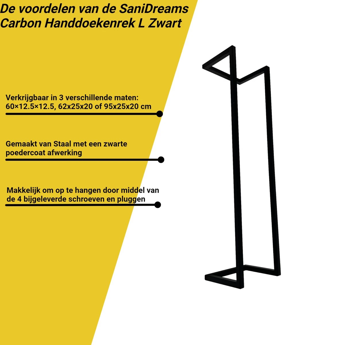 SaniDreams Carbon Handdoekenrek L Zwart - Staal - 90x25x20cm 11 SaniDreams Carbon Handdoekenrek L Zwart - Staal - 90x25x20cm - Afbeelding 9