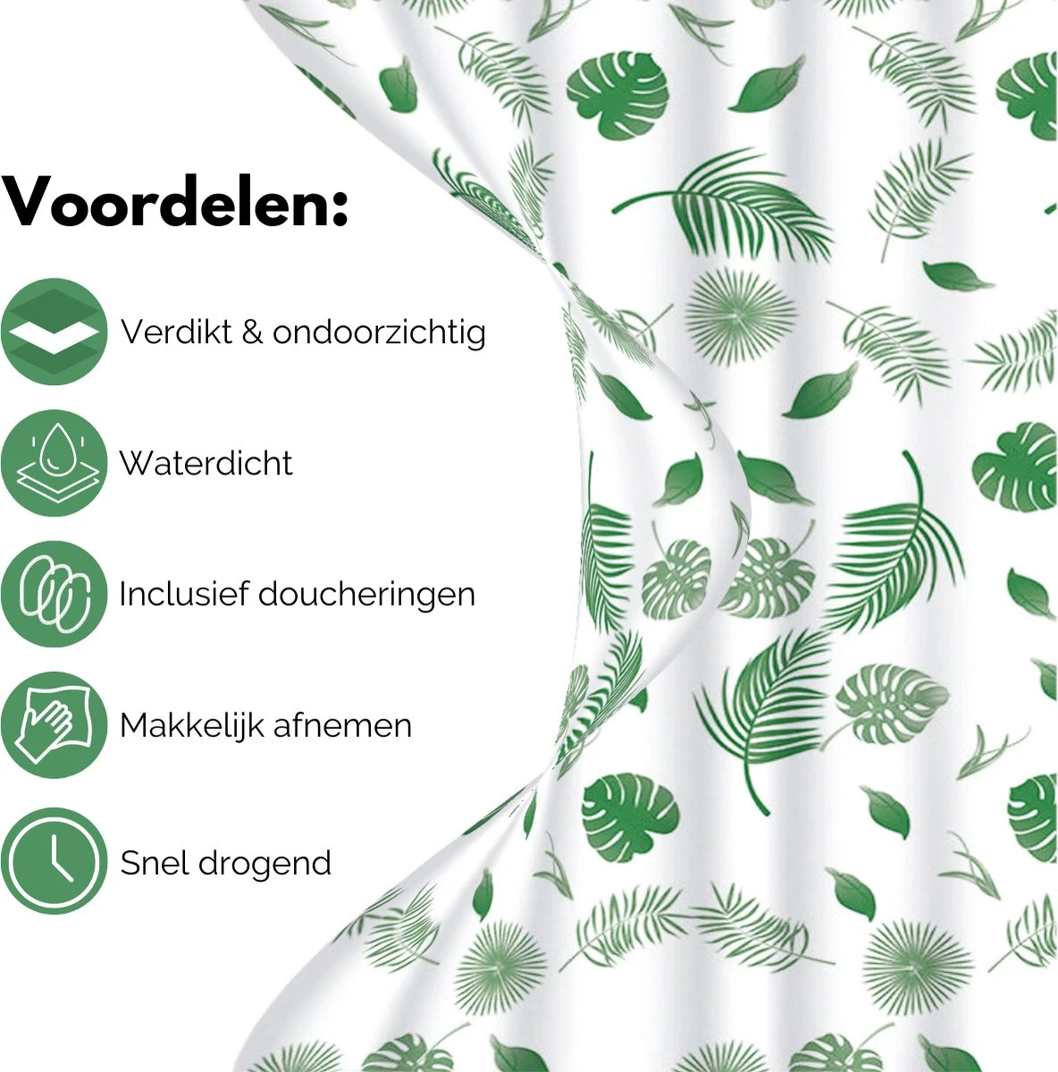 VAIVE Douchegordijn Groen 180x200 - Anti Schimmel - Douchegordijnen - Ringen 4 VAIVE Douchegordijn Groen 180x200 - Anti Schimmel - Douchegordijnen - Ringen - Afbeelding 2