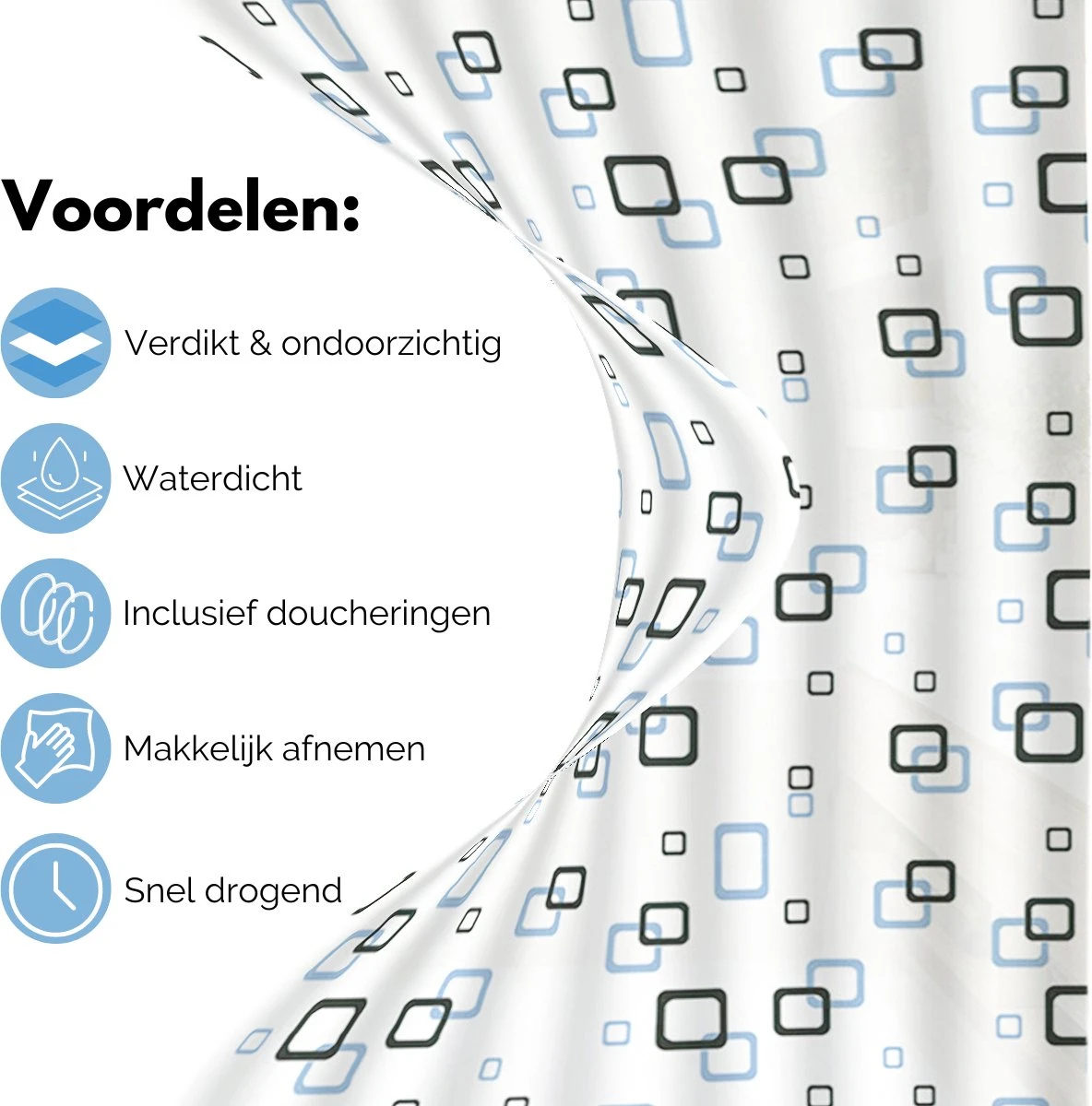 VAIVE Douchegordijn Blauw 180x200 - Anti Schimmel - Douchegordijnen - Ringen 4 VAIVE Douchegordijn Blauw 180x200 - Anti Schimmel - Douchegordijnen - Ringen - Afbeelding 2