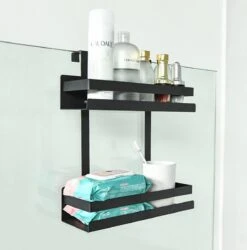 Doucherek Hangend - Ophangbaar Doucherek Matzwart - Twee Lagen - Badkamerrek - Doucherek Zonder Boren - 2 Laags - Badkamer Accessoires 25 Doucherek Hangend - Ophangbaar Doucherek Matzwart - Twee Lagen - Badkamerrek - Doucherek Zonder Boren - 2 Laags - Badkamer Accessoires -Badkamerproducten Winkel 1186x1200 2