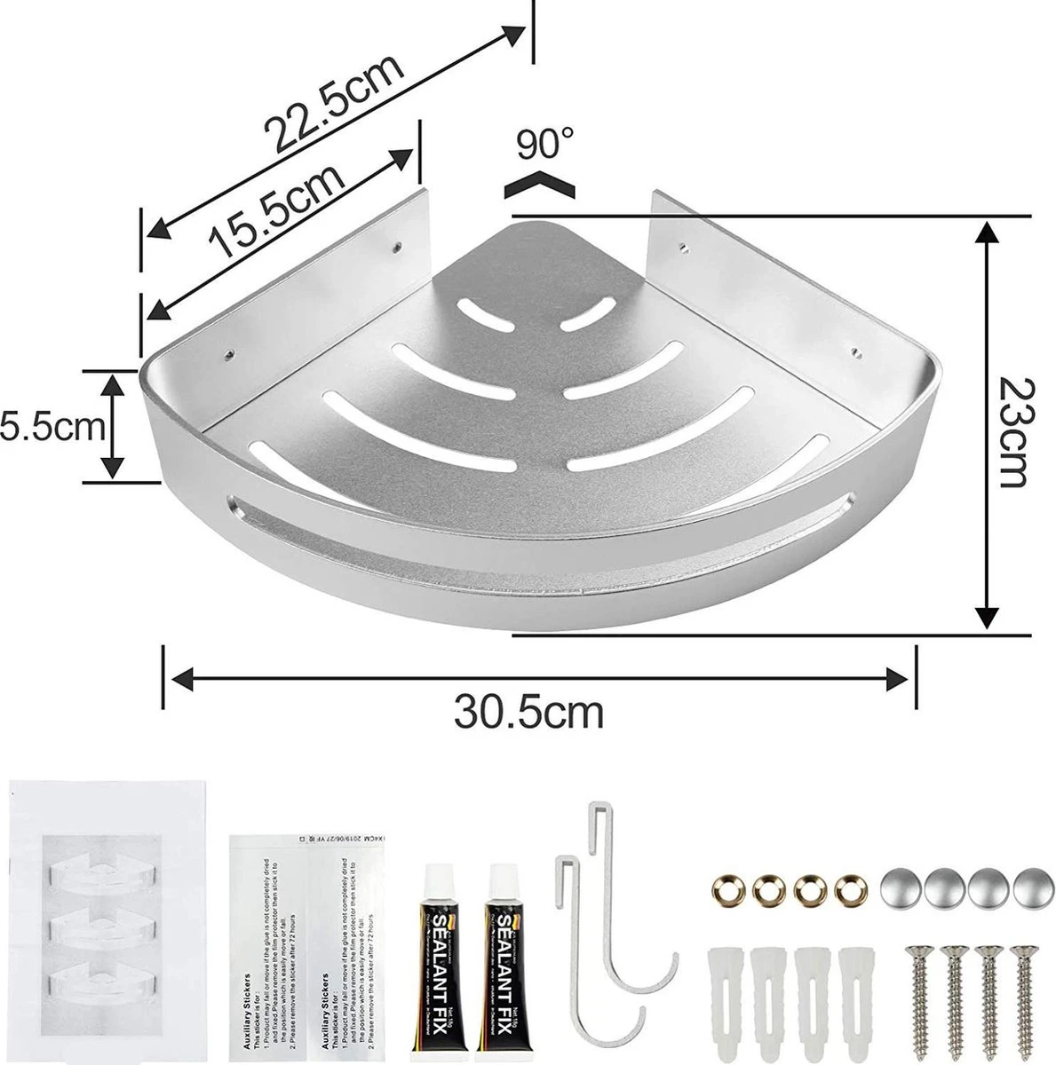 Sens Design Doucherekjes Set Van 3 - Doucherek Zonder Boren - Zilver 8 Sens Design Doucherekjes Set Van 3 - Doucherek Zonder Boren - Zilver - Afbeelding 6