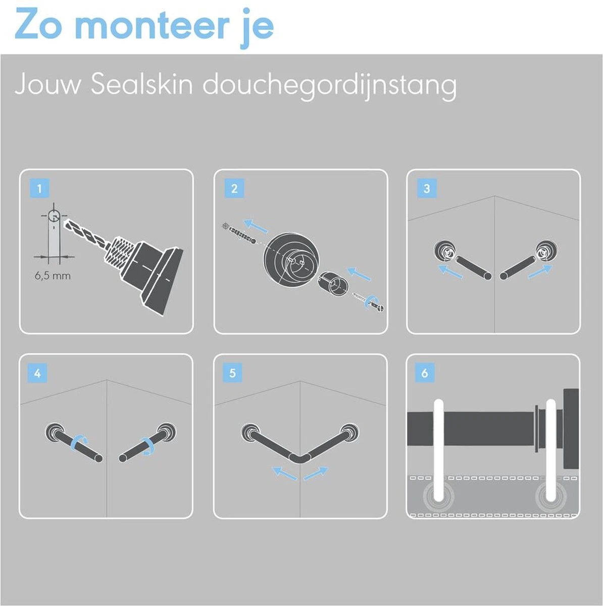 Sealskin Seallux Douchegordijnstangset - Wit 4 Sealskin Seallux Douchegordijnstangset - Wit - Afbeelding 2