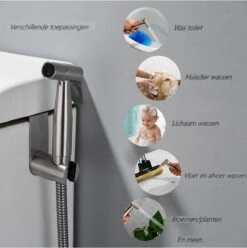 Merkloos Bidet Handdoucheset Uit Geborsteld RVS - Shattaf - Met Slang, T-stuk & Wandhouder -Badkamerproducten Winkel 1196x1200