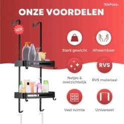 SIAFOSS Doucherek XL Zonder Boren Doucherek Hangend - 100% Stevig - 100% RVS - Hangend Badkamerrekje - Doucherek Aan Douchewand - Badkamer Accessoires - RVS Zwart - 2 Laags - Douchemand -Badkamerproducten Winkel 1197x1200 11