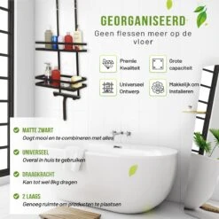 Doucherek Zonder Boren Inclusief Douchewisser - Aan Douchewand - Zwart - Ophangbaar - Zuignap - 2 Laags - Wiper - Shower Rack - Valentijnsdag Cadeau -Badkamerproducten Winkel 1198x1200 14