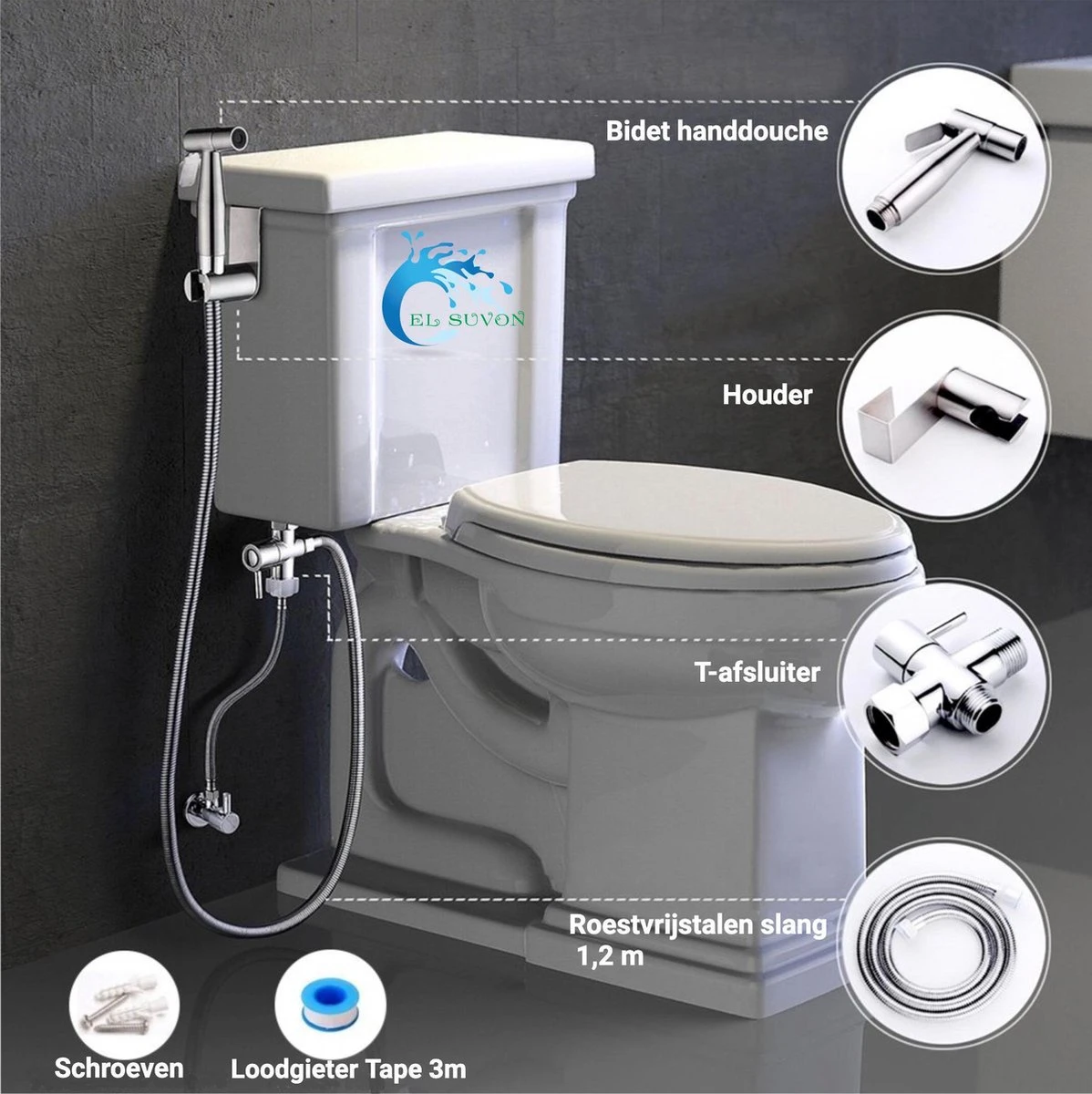 El Suvon® Bidet Handdouche - Shattaf - Bidet Sproeier - Bidetkraan 9 El Suvon® Bidet Handdouche - Shattaf - Bidet Sproeier - Bidetkraan - Afbeelding 7