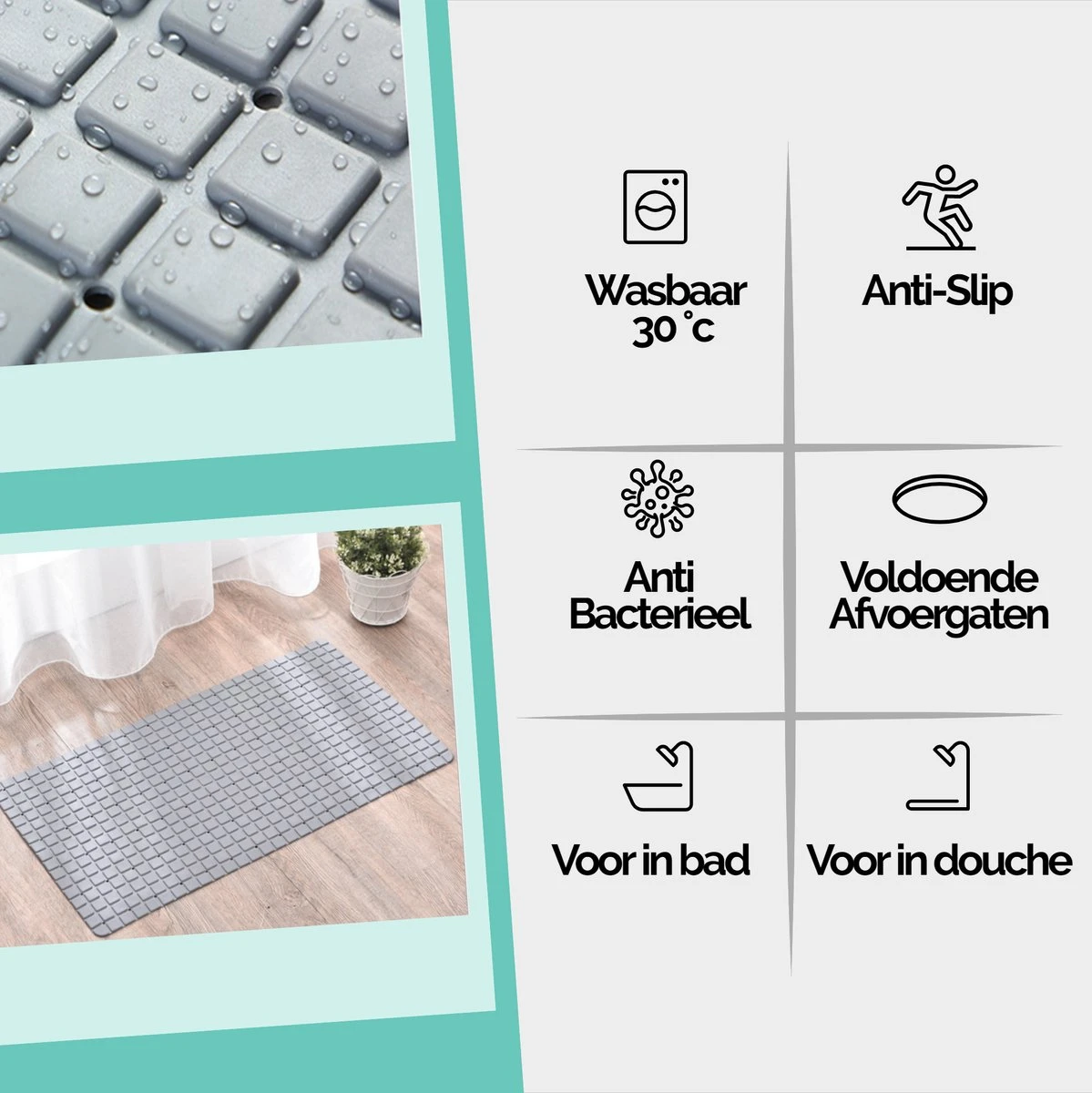 The Original - Douchemat Antislip - Grijs - 70x40cm - Antislipmat Badmat Voor Bad & Douche - Anti Slip Mat Met Zuignappen 4 The Original - Douchemat Antislip - Grijs - 70x40cm - Antislipmat Badmat Voor Bad & Douche - Anti Slip Mat Met Zuignappen - Afbeelding 2