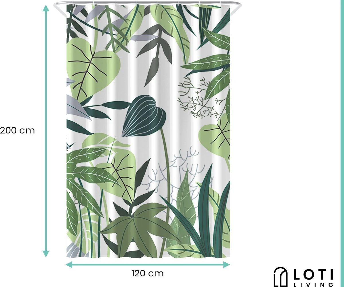 Loti Living Douchegordijn Anti Schimmel – Jungle - Inclusief Ringen – Waterdicht - Polyester - Douchegordijn 120x200 Cm 5 Loti Living Douchegordijn Anti Schimmel – Jungle - Inclusief Ringen – Waterdicht - Polyester - Douchegordijn 120x200 Cm - Afbeelding 3