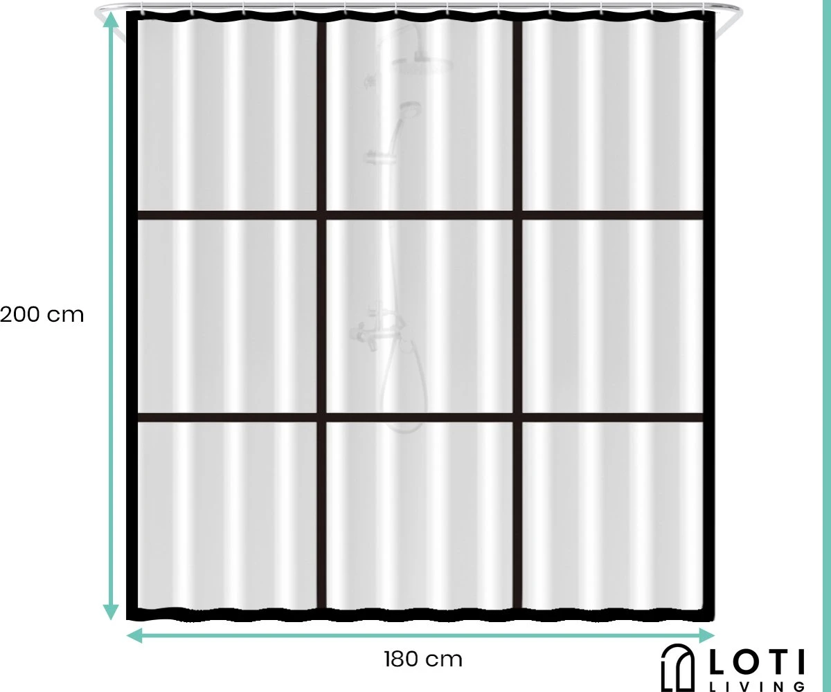Loti Living Douchegordijn Anti Schimmel – Mat Transparant Zwart - Inclusief Ringen – Waterdicht - PEVA - Douchegordijn 180x200 Cm 7 Loti Living Douchegordijn Anti Schimmel – Mat Transparant Zwart - Inclusief Ringen – Waterdicht - PEVA - Douchegordijn 180x200 Cm - Afbeelding 5