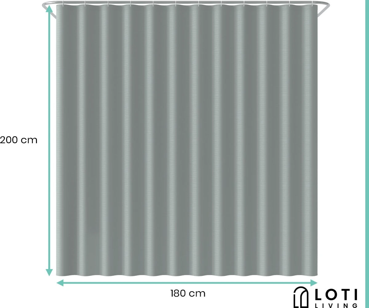 Loti Living Douchegordijn Anti Schimmel – Grijs - Inclusief Ringen – Waterdicht - Polyester - Douchegordijn 180x200 Cm 6 Loti Living Douchegordijn Anti Schimmel – Grijs - Inclusief Ringen – Waterdicht - Polyester - Douchegordijn 180x200 Cm - Afbeelding 4