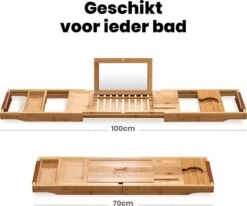 RelaxTub® Badplank - Badplank Voor In Bad - Badrek - Verstelbaar - Anti Slip - Badplank Bamboe - Badplank Hout - Badrekje Inclusief Boekenhouder, Tablethouder & Spiegel -Badkamerproducten Winkel 1200x1002