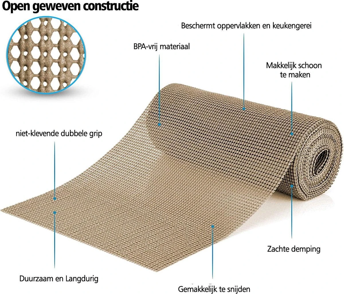 SWILIX ® Antislipmat Voor Kasten En Lades, Douchemat - Badkamermat - Badmat, Dienblad, Vloer - 4 Meter Rol - Anti Slip Mat - 400 X 30 Cm - Beige 4 SWILIX ® Antislipmat Voor Kasten En Lades, Douchemat - Badkamermat - Badmat, Dienblad, Vloer - 4 Meter Rol - Anti Slip Mat - 400 X 30 Cm - Beige - Afbeelding 2