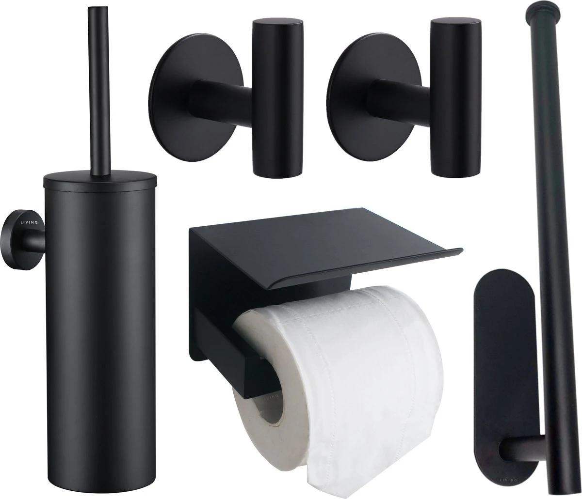 Toiletset Zwart 4-delig - Toiletaccessoireset - Toiletborstelhouder - Toiletrolhouder - Reserverolhouder - Handdoekhaakjes - RVS - Toilet Accessoires Set - Badkamer 3 Toiletset Zwart 4-delig - Toiletaccessoireset - Toiletborstelhouder - Toiletrolhouder - Reserverolhouder - Handdoekhaakjes - RVS - Toilet Accessoires Set - Badkamer