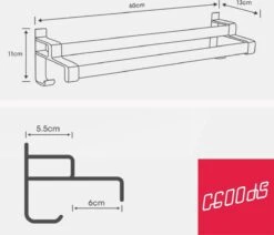 Merkloos Cgoods Handdoekrek Dubbele Stang Zonder Boren - Handdoekrek Badkamer - Handdoekhouder - Handdoekstang - 60CM -Badkamerproducten Winkel 1200x1032