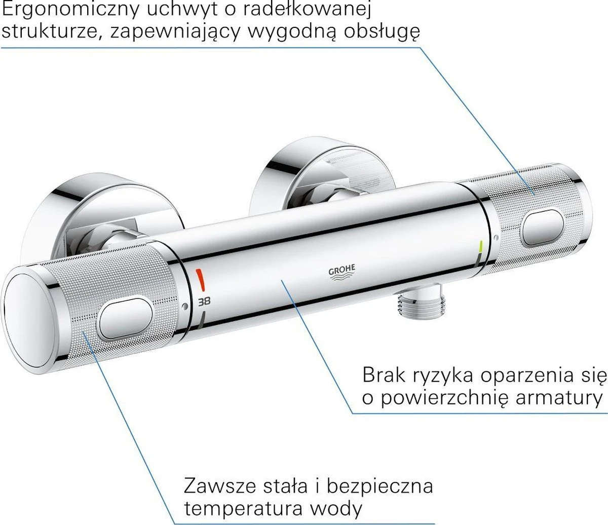 GROHE Precision Feel Thermostatische Douchekraan - EcoJoy - CoolTouch - Incl. Koppelingen - Chroom 10 GROHE Precision Feel Thermostatische Douchekraan - EcoJoy - CoolTouch - Incl. Koppelingen - Chroom - Afbeelding 8