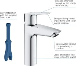 GROHE QuickFix Start Waterbesparende Wastafelkraan - Met EcoJoy® - Incl. Push-open Waste - Chroom - 23746002 -Badkamerproducten Winkel 1200x1038 7