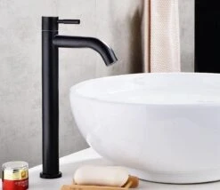 Merkloos Badkamermeubel Kraan Wastafelkraan Type: 8302A - 30cm Hoog - Alleen Koud Water - Mat Zwart -Badkamerproducten Winkel 1200x1041 3