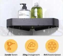 Goliving Doucherek 2 Laags - Doucherek Zonder Boren - Doucherekje Hoek - Douchemandje - Badkamerrek - Badkamer Accessoires - Zwart -Badkamerproducten Winkel 1200x1057 1