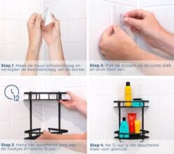 Merkloos Zelfklevend Doucherek 2 Laags - Ophangbaar Hoek Badrek Met Zuignap - Hangend Badkamer Rekje - Douchemandje - Geschikt Voor Muur/Wand Bevestiging - Ophangen Zonder Boren En Schroeven - Roestvrij - Mat Zwart -Badkamerproducten Winkel 1200x1061 1
