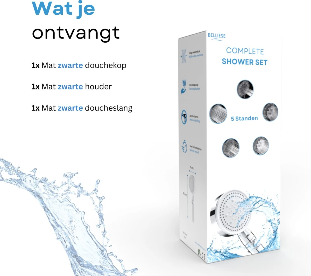 Belliese Doucheset Ionic - Douchekop - Doucheslang - Douchekophouder - Douchekop Met Slang - Waterbesparende Douchekop - Ionische Filter Douchekop - Badkamer Accessoires - Montage Zonder Boren - 5 Standen - Chroom 10 Belliese Doucheset Ionic - Douchekop - Doucheslang - Douchekophouder - Douchekop Met Slang - Waterbesparende Douchekop - Ionische Filter Douchekop - Badkamer Accessoires - Montage Zonder Boren - 5 Standen - Chroom - Afbeelding 8