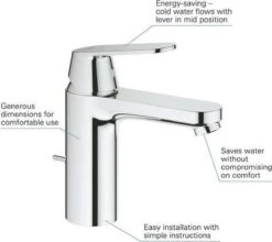 GROHE Eurosmart Cosmopolitan Wastafelkraan - Met EcoJoy - Trekwaste - Chroom - 2339600E -Badkamerproducten Winkel 1200x1071 5