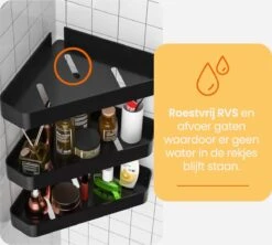 Goliving Doucherek 2 Laags - Doucherek Zonder Boren - Doucherekje Hoek - Douchemandje - Badkamerrek - Badkamer Accessoires - Zwart -Badkamerproducten Winkel 1200x1080